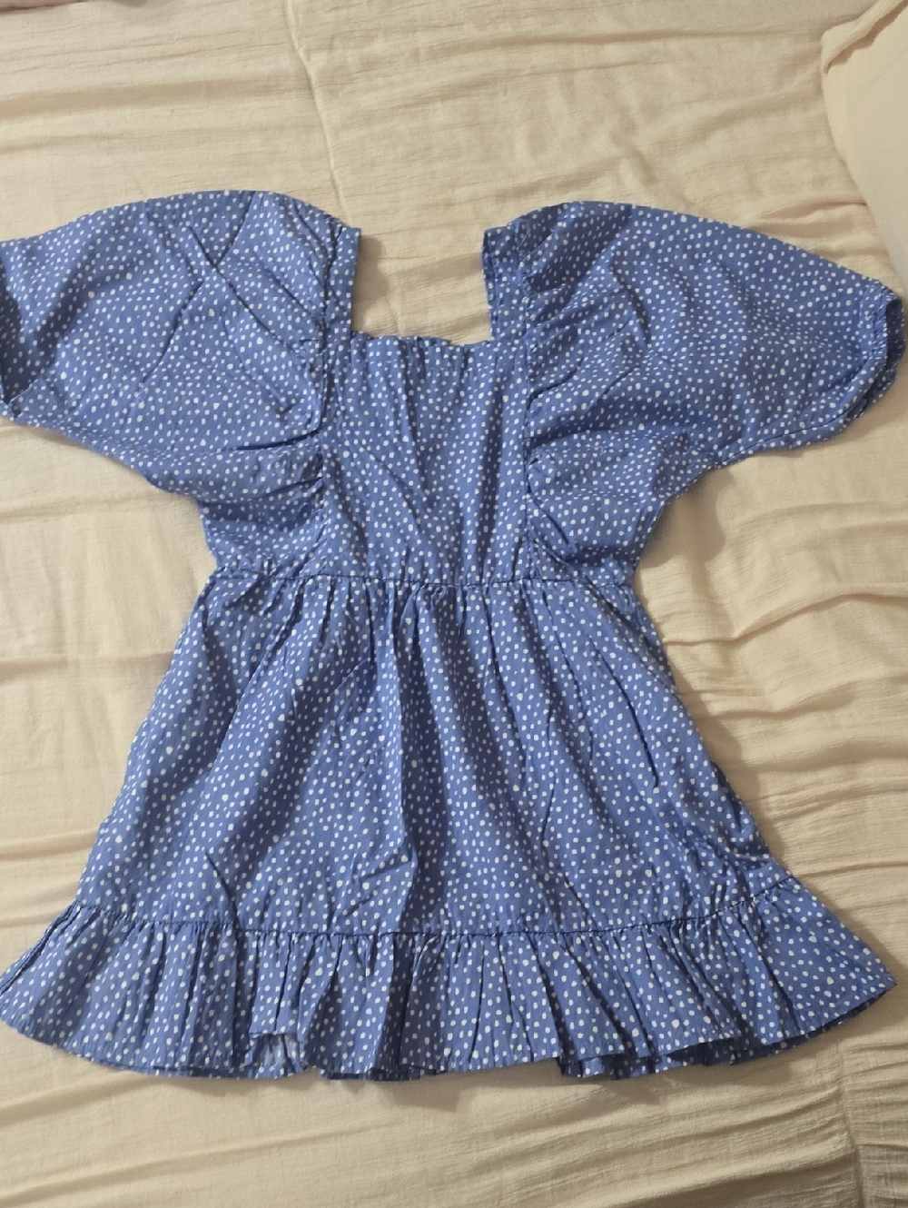 GB girls Blue White Polka Dot Puff Sleeve Dress